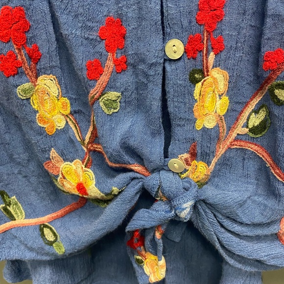 Anthro Brand Fig & Flower Embroidered Front Tie Top 2X - Picture 4 of 9